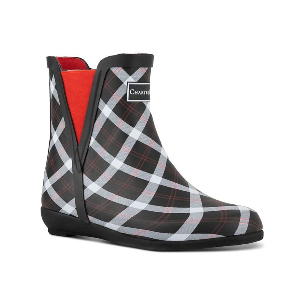 CHARTER CLUB Womens Black Plaid Goring Cloudburst Round Toe Rain Boots 7 M